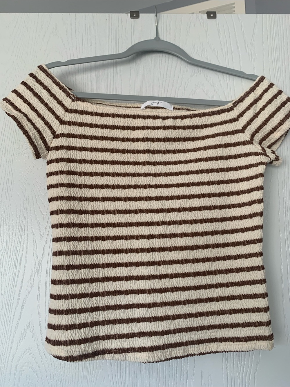 gaze Cream and Brown Striped Short-Sleeve Boatneck Tee